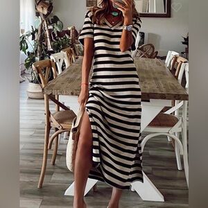 Cream + Black striped Maxi